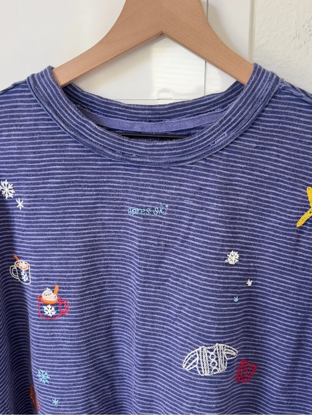 Free People Embroidered Camp Tee T-Shirt - Apres Ski Combo - Blue - Large - NWT